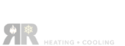 Logo with stylized letters 'RR' split vertically; left side with flame icon, right with snowflake, and the text 'HEATING • COOLING'.